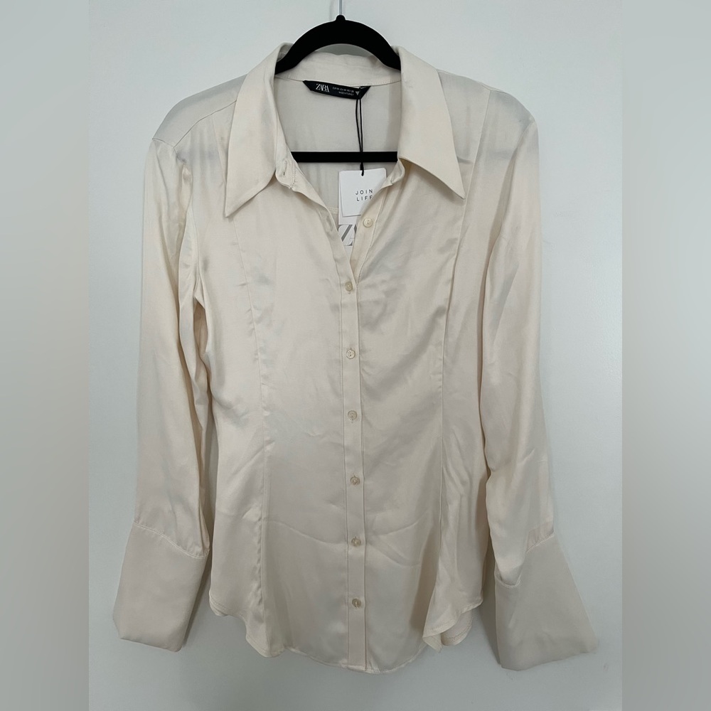 Zara Satin Structured Button Down Shirt